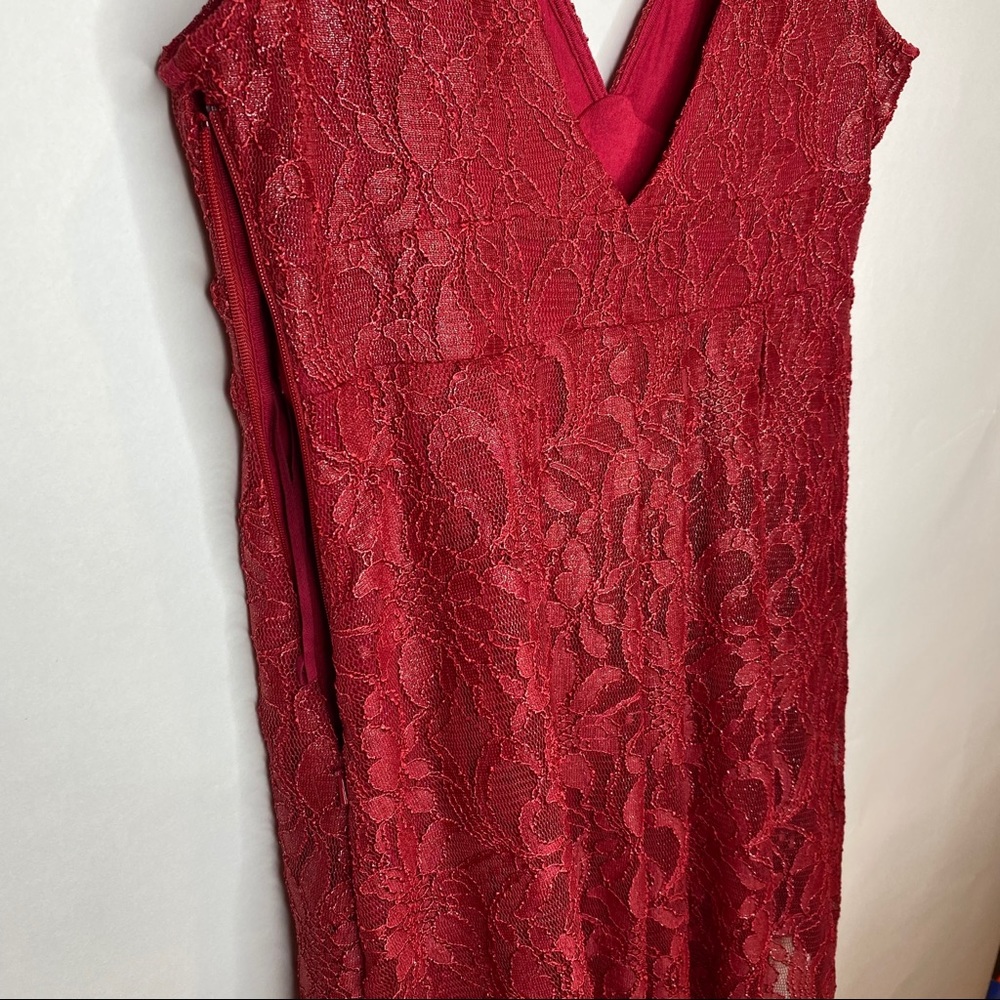 Free People Red ❤️ Lace V-neck Dress with Shimmer - Picture 8 of 13